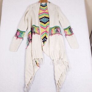 Lovestitch Fringe Cardigan S/M Southwestern Boho Knit Drape Sweater Farmhouse